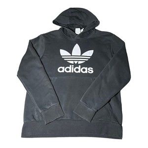 Adidas Big Leaf Three Stripe Logo Black Hoodie Sweatshirt Kids Size Large